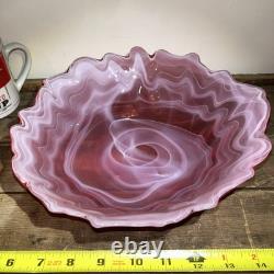 Stunning Vintage Hand Blown Abstract Murano Pink/White Swirl Art Glass Bowl 10