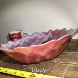 Stunning Vintage Hand Blown Abstract Murano Pink/White Swirl Art Glass Bowl 10