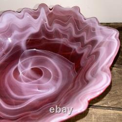 Stunning Vintage Hand Blown Abstract Murano Pink/White Swirl Art Glass Bowl 10