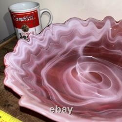 Stunning Vintage Hand Blown Abstract Murano Pink/White Swirl Art Glass Bowl 10