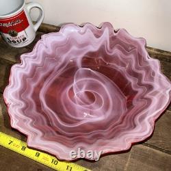 Stunning Vintage Hand Blown Abstract Murano Pink/White Swirl Art Glass Bowl 10