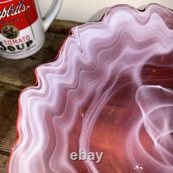 Stunning Vintage Hand Blown Abstract Murano Pink/White Swirl Art Glass Bowl 10