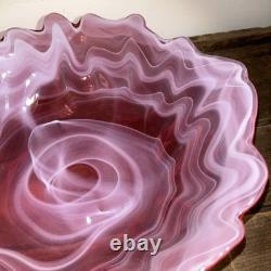 Stunning Vintage Hand Blown Abstract Murano Pink/White Swirl Art Glass Bowl 10