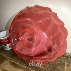 Stunning Vintage Hand Blown Abstract Murano Pink/White Swirl Art Glass Bowl 10
