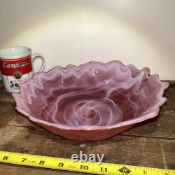 Stunning Vintage Hand Blown Abstract Murano Pink/White Swirl Art Glass Bowl 10