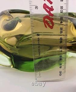 Stunning Vintage Murano Italy Hand Sculpted Blown Art Glass Dish Green Yellow 7