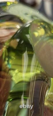 Stunning Vintage Murano Italy Hand Sculpted Blown Art Glass Dish Green Yellow 7
