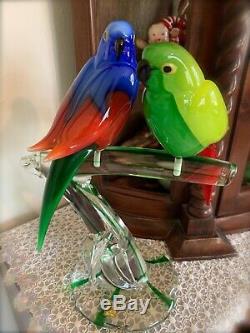 Stunning Zanetti/ Murano Art Glass Tropical Parrot Birds on Branch Signed 12