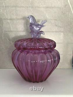 Super Rare Murano Glass Lidded Dish Bowl Hand Blown Bird Seguso