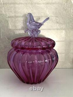 Super Rare Murano Glass Lidded Dish Bowl Hand Blown Bird Seguso