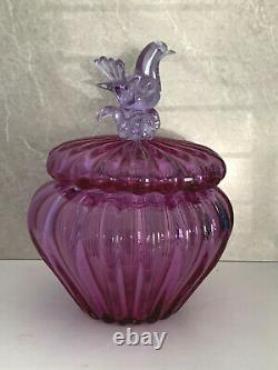 Super Rare Murano Glass Lidded Dish Bowl Hand Blown Bird Seguso