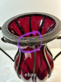TALL 18.5 MURANO HAND BLOWN Red GLASS & IRON Caged Floor Vase Centerpiece 10