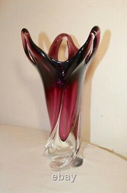 TALL vintage hand blown art studio glass Italian Murano vase Italy venetian