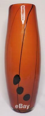 Tall Blown Murano Designer MID Century Modern Orange Dark Brown Cased Glass Vase