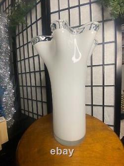 Tammoro Home Murano Art Glass Hand Blown Mid-Century Modern White Swirled Vase
