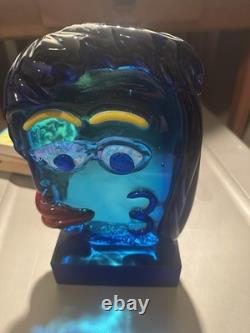 Thinking Face Blue Art Glass Murano sculpture Hand Blown