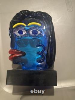 Thinking Face Blue Art Glass Murano sculpture Hand Blown