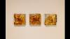 Three Square Amber Murano Glass Wall Sconces Italy 1970s