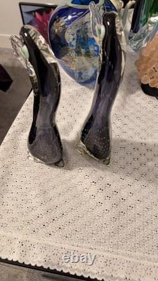 Together Forever! -murano Style-2 Each+prp/blk Hand Blown. 12t X 4w