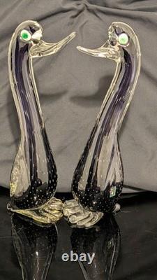 Together Forever! -murano Style-2 Each+prp/blk Hand Blown. 12t X 4w