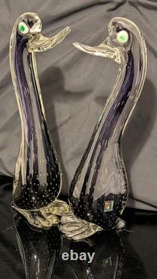 Together Forever! -murano Style-2 Each+prp/blk Hand Blown. 12t X 4w