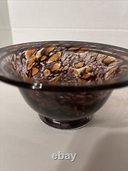 Tortoise Art Glass Bowl Hand-Blown Murano Signed Dated Italy 7x7x3.5