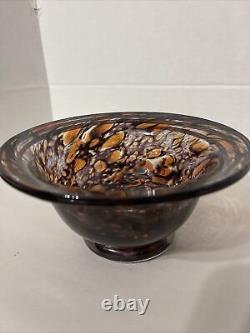 Tortoise Art Glass Bowl Hand-Blown Murano Signed Dated Italy 7x7x3.5