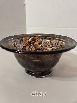 Tortoise Art Glass Bowl Hand-Blown Murano Signed Dated Italy 7x7x3.5