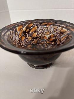 Tortoise Art Glass Bowl Hand-Blown Murano Signed Dated Italy 7x7x3.5