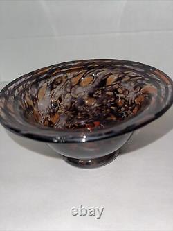 Tortoise Art Glass Bowl Hand-Blown Murano Signed Dated Italy 7x7x3.5