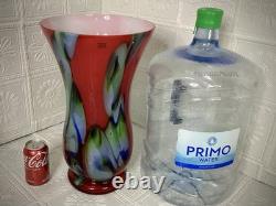 Towle Large Hand Blown Art Glass Vase 17.75 Murano Style Poland Red Swirl Label