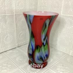 Towle Large Hand Blown Art Glass Vase 17.75 Murano Style Poland Red Swirl Label