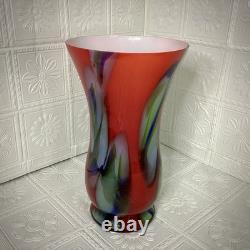 Towle Large Hand Blown Art Glass Vase 17.75 Murano Style Poland Red Swirl Label