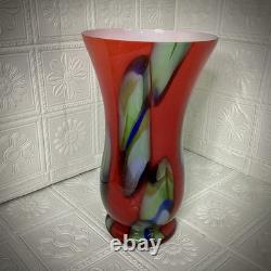 Towle Large Hand Blown Art Glass Vase 17.75 Murano Style Poland Red Swirl Label