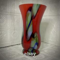 Towle Large Hand Blown Art Glass Vase 17.75 Murano Style Poland Red Swirl Label