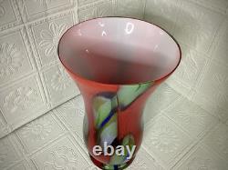Towle Large Hand Blown Art Glass Vase 17.75 Murano Style Poland Red Swirl Label
