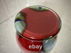Towle Large Hand Blown Art Glass Vase 17.75 Murano Style Poland Red Swirl Label