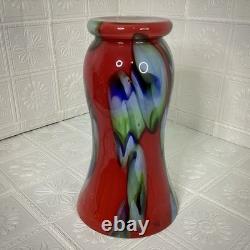 Towle Large Hand Blown Art Glass Vase 17.75 Murano Style Poland Red Swirl Label