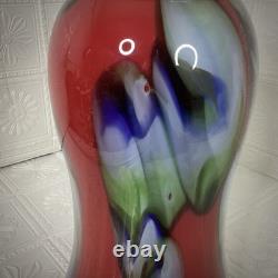 Towle Large Hand Blown Art Glass Vase 17.75 Murano Style Poland Red Swirl Label