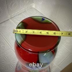 Towle Large Hand Blown Art Glass Vase 17.75 Murano Style Poland Red Swirl Label
