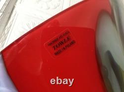 Towle Large Hand Blown Art Glass Vase 17.75 Murano Style Poland Red Swirl Label