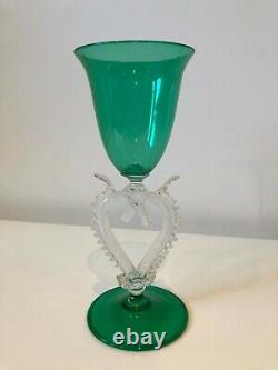 Two Vintage Murano Wine Goblets one blue and one green both with Lyre stems