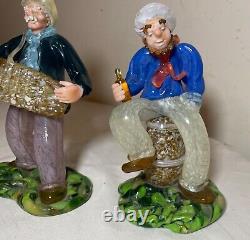 Two vintage hand blown Italian Murano glass man drinking sculpture statue figure