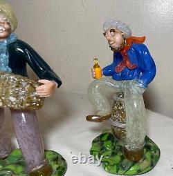 Two vintage hand blown Italian Murano glass man drinking sculpture statue figure