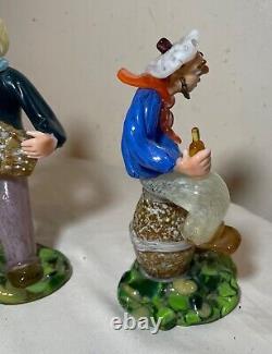 Two vintage hand blown Italian Murano glass man drinking sculpture statue figure