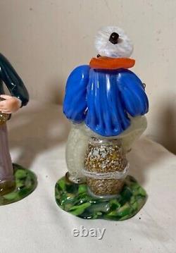 Two vintage hand blown Italian Murano glass man drinking sculpture statue figure