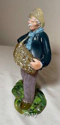 Two vintage hand blown Italian Murano glass man drinking sculpture statue figure