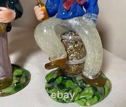 Two vintage hand blown Italian Murano glass man drinking sculpture statue figure