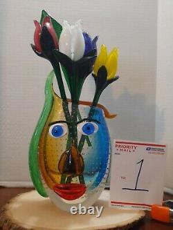 U Choose 1-12 Venetian Murano Picasso Art Glass Face Vase & Lg Murano Flowers