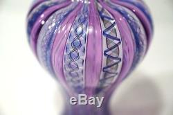Unidentified Art Glass Purple & Blue Hand Blown Threaded Venetian Murano Vase